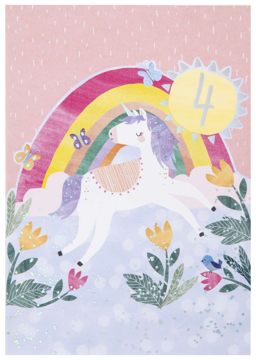 Kort 4 år Regnbue og enhjørning
