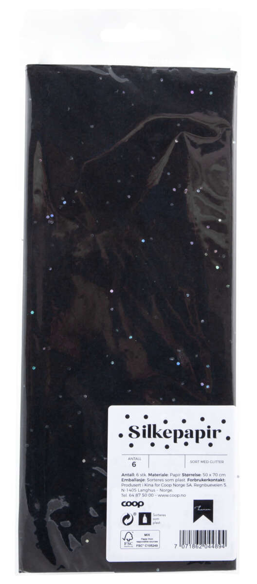 Silkepapir med glitter 6pk