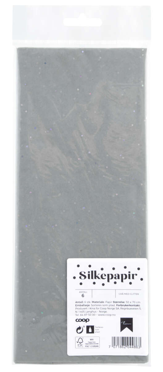 Silkepapir med glitter 6pk