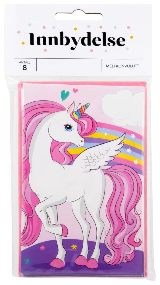 Innbydelseskort Enhjørning 8pk
