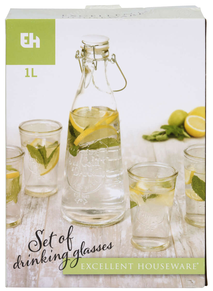 Vannkaraffel og 4 glass