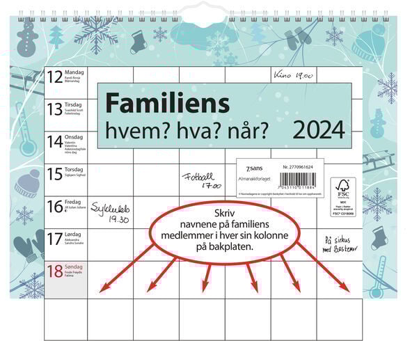 Veggkalender Familiens Hvem, Hva, Når 2024