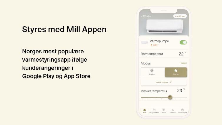 Mill Compact Pro WiFi varmepumpe 7400W, ferdig montert