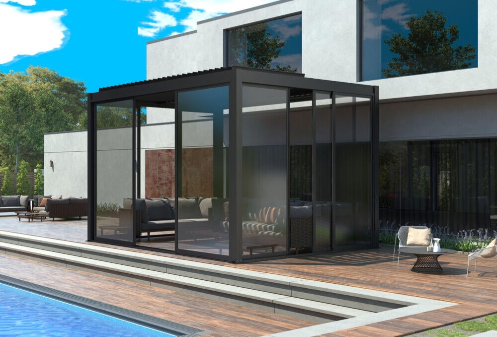 Krifon Stavern pergola skyvedør i glass