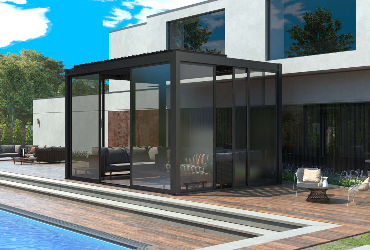 Krifon Stavern pergola skyvedør i glass