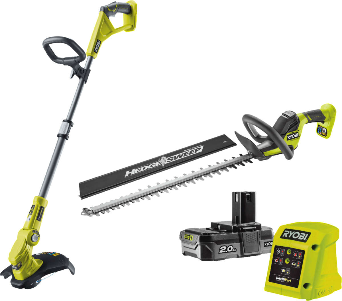 Ryobi ONE+ RY18LT18HTA-120 gresstrimmer/hekksaks m/batteri