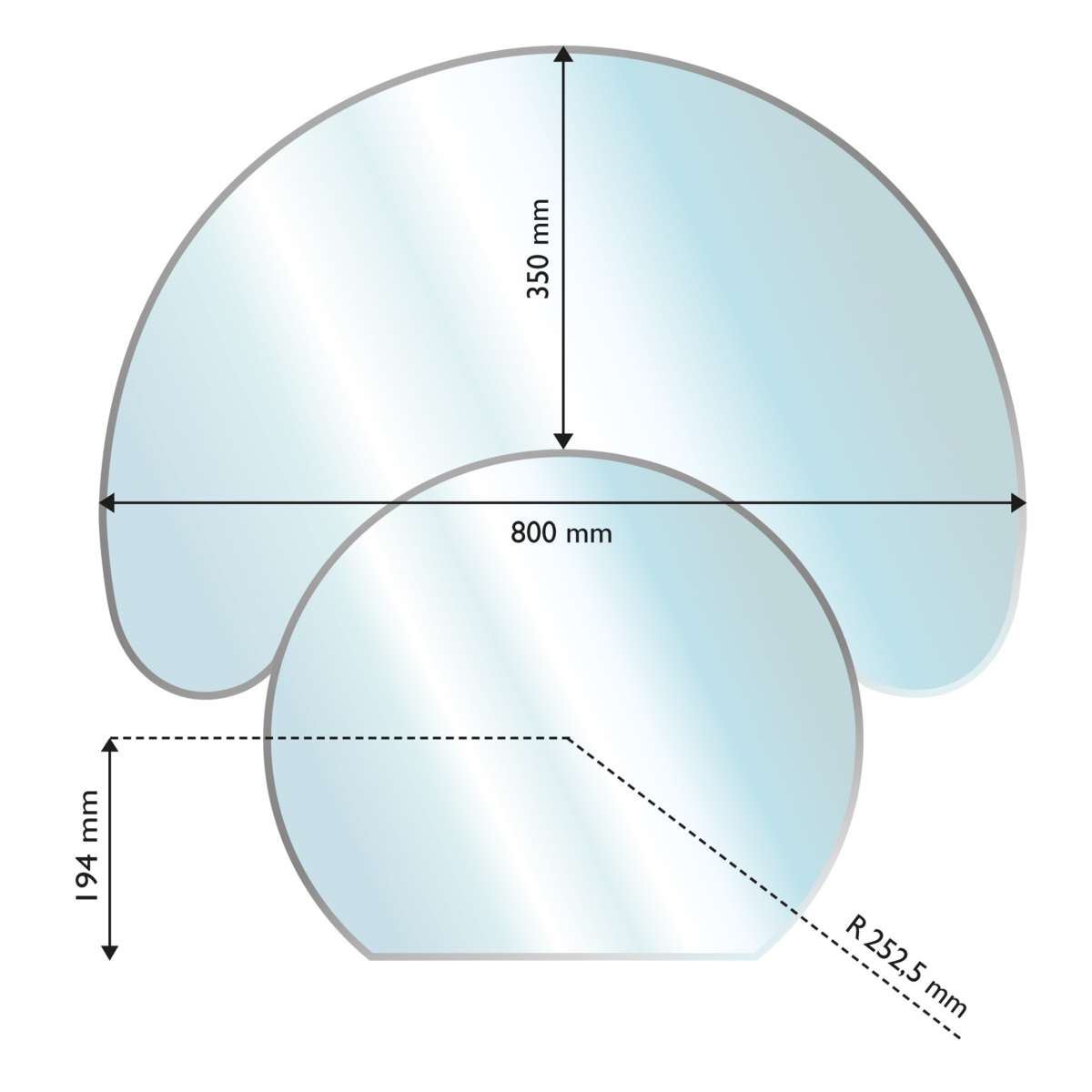 Aduro glassgulvplate, halvmåne inkl bunnplate
