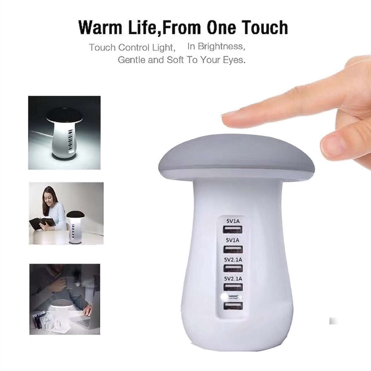 USB familielader/multilader med lys