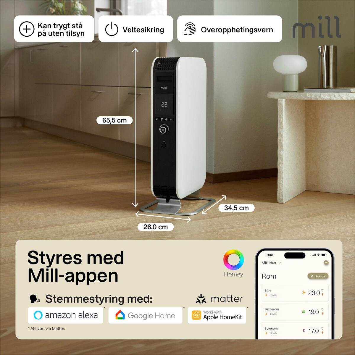 Mill Gentle AirWiFi 2000W oljefylt radiator