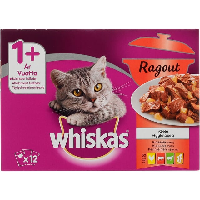 Whiskas®  1+Ragout Klassisk i Gele 12pk