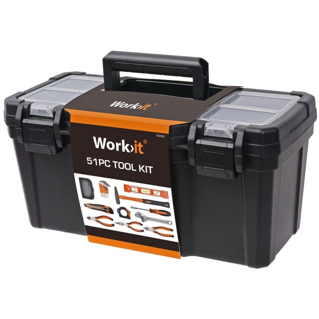 Work>it® verktøysett med verktøykasse og 51 deler