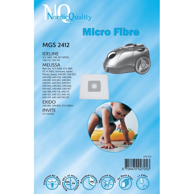 NQ MGS 2412 Støvsugerposer 5 stk + 1 Filter