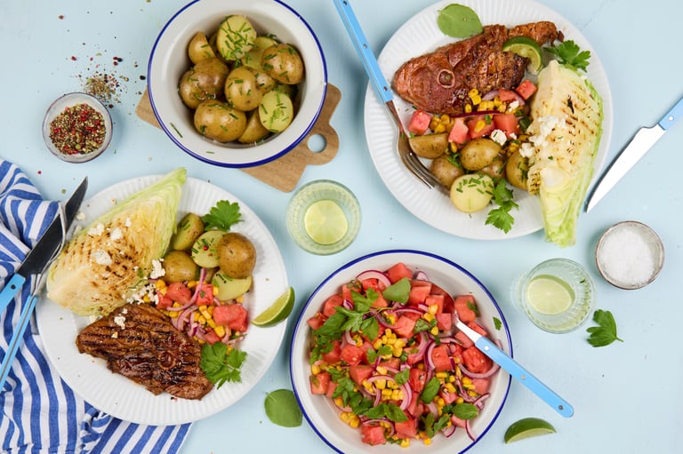 Kalkun grillskiver med vannmelonsalat