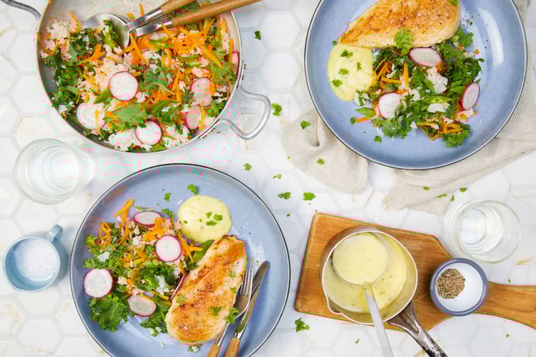 Kyllingfilet med grønnsaksris og bearnaise