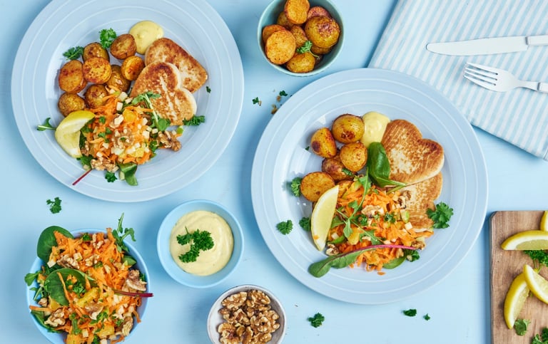 Lofoten hjertekaker med stekte poteter og råkost