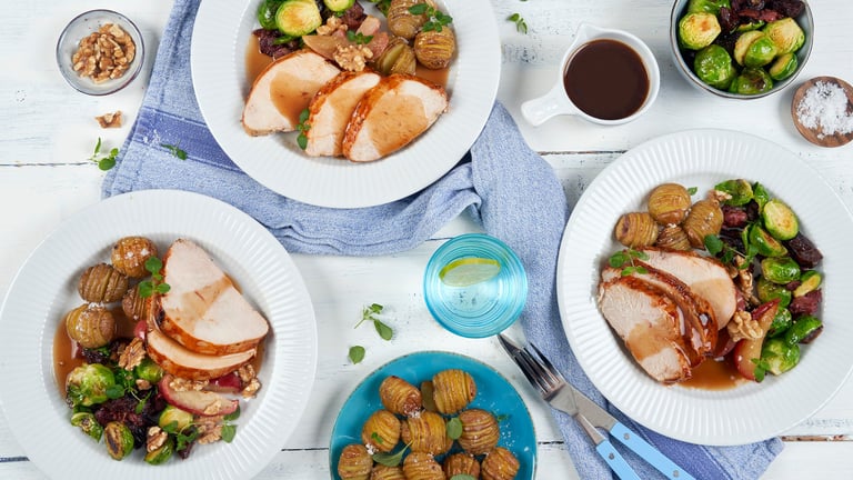 Kalkunbryst med hasselbackpoteter