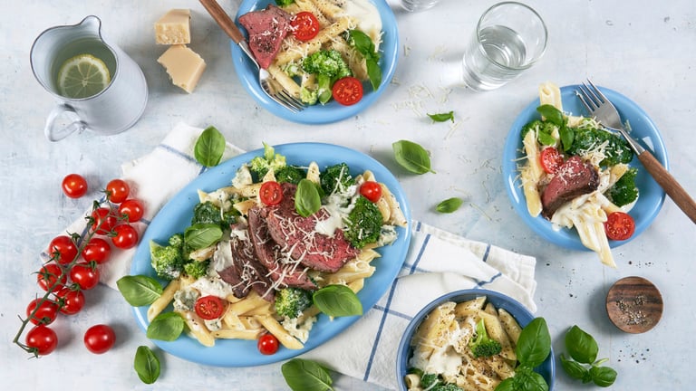 Oksestek med penne og gorgonzolasaus