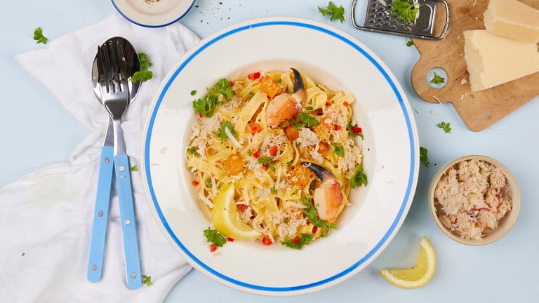 Kremet krabbepasta med gresskar og chili