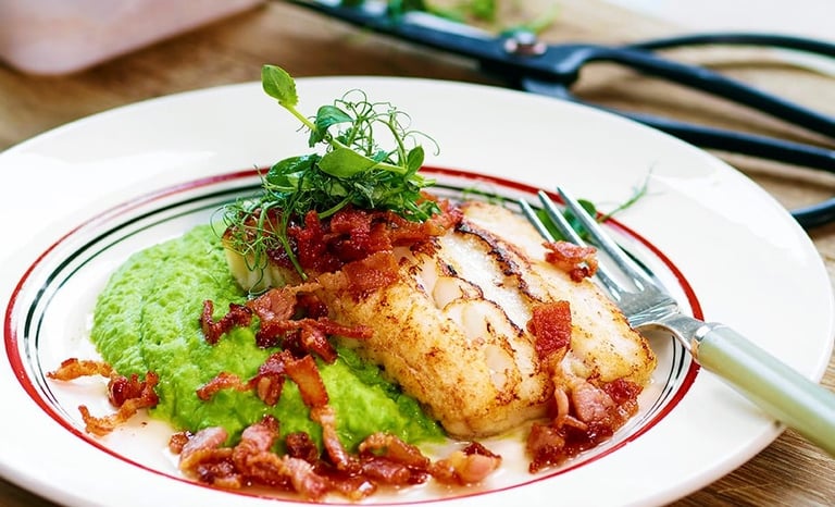 Stekt torsk med ertepuré