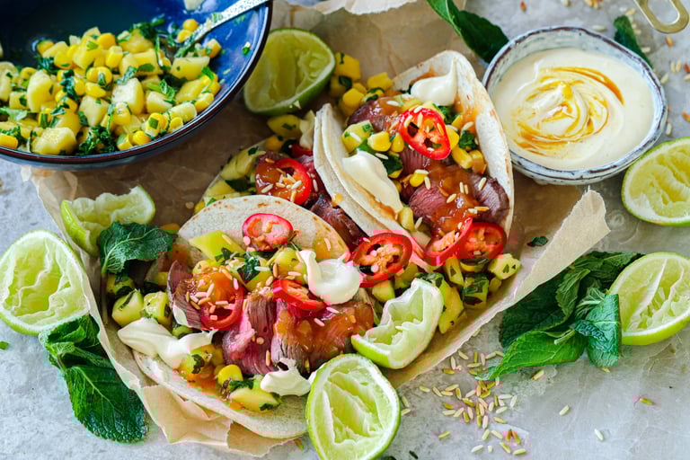 Tex mex taco med biff og mangosalat