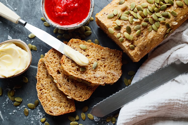 Matpakkebrød med kokte linser og søtpotet