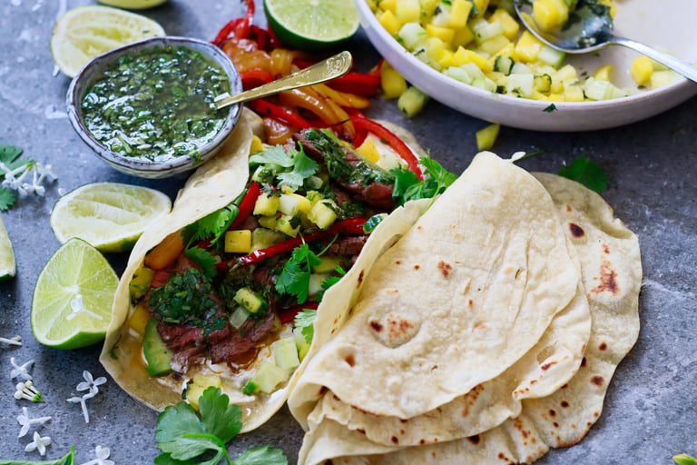 Biff fajitas med hjemmelagde tortilla lefser