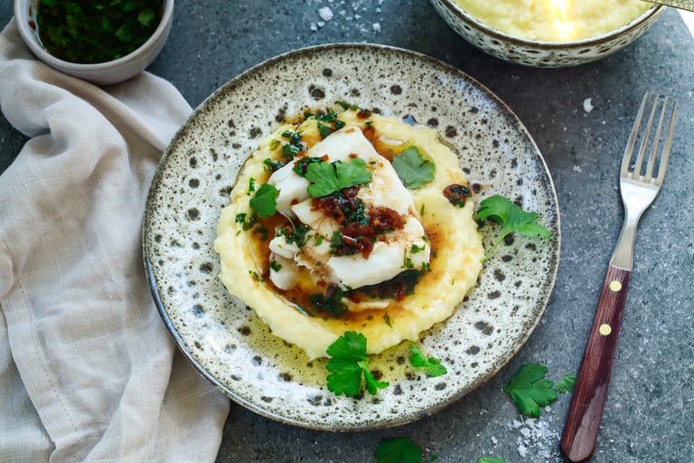 Ovnsbakt torsk med potet og selleristappe og soyasmør