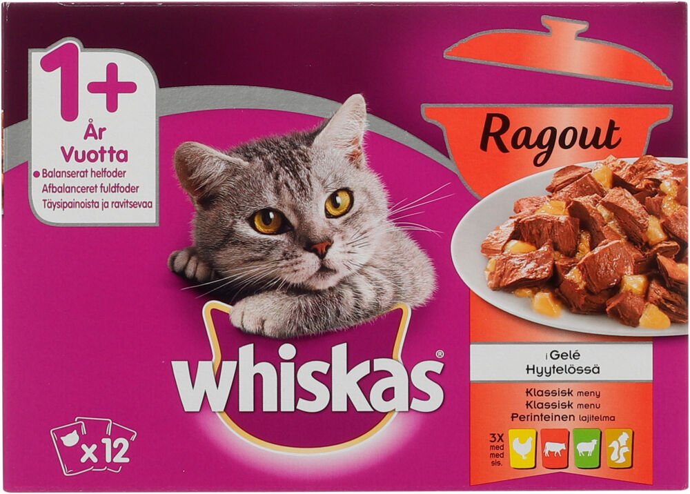 Whiskas®  1+Ragout Klassisk i Gele 12pk