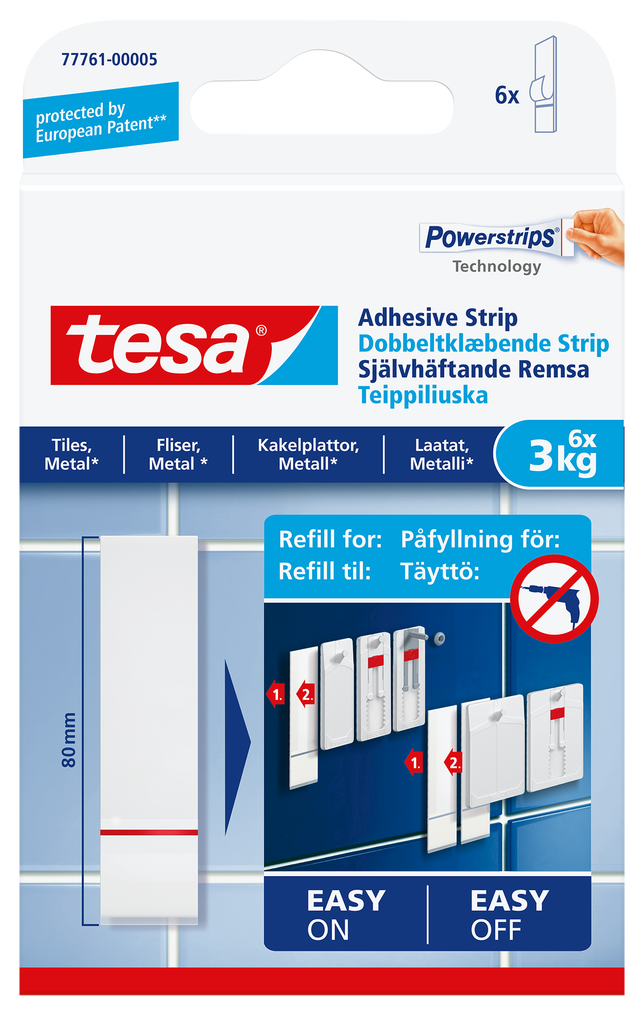 Produkt miniatyrebild Tesa limstrimler for fliser og metall 6 stk.