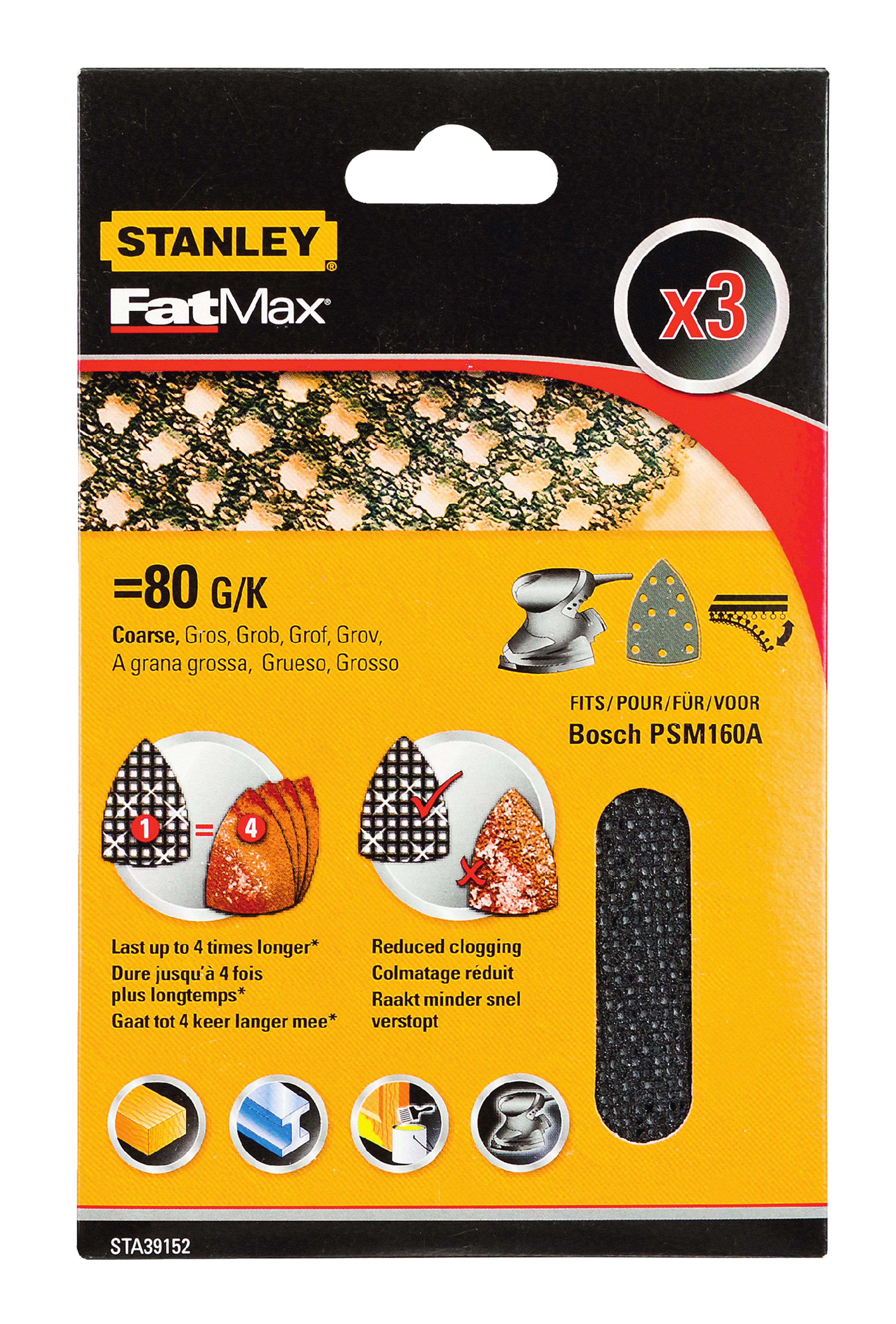 Produkt miniatyrebild Stanley STA39152 slipepapir 80K