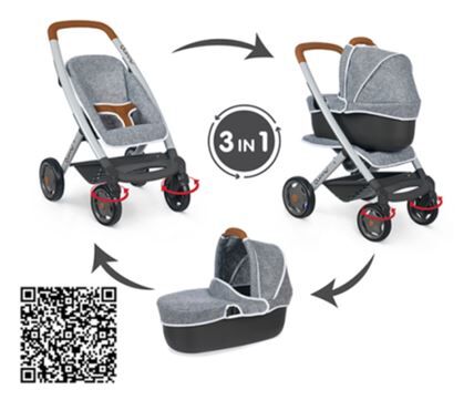 Produkt miniatyrebild Smoby Quinny 3-i-1 dukkevogn