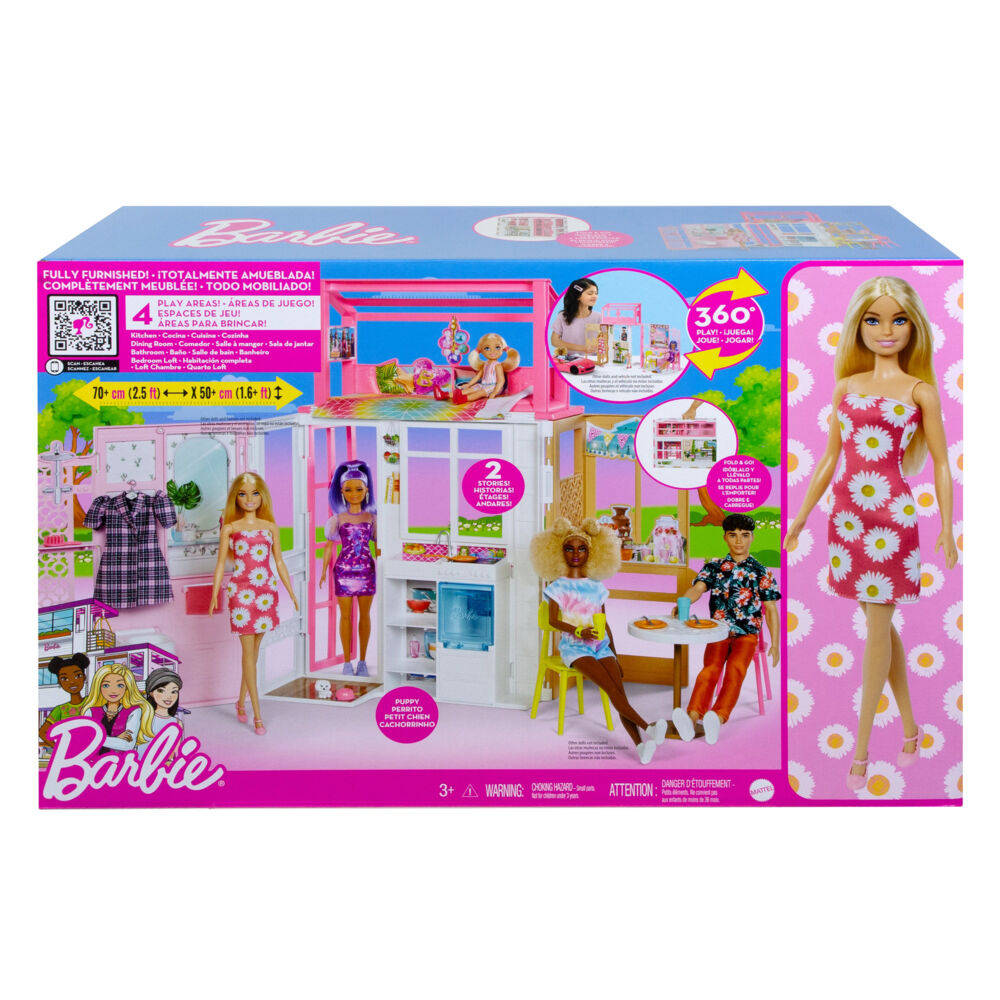 Barbie® dukkehus, dukke og valp