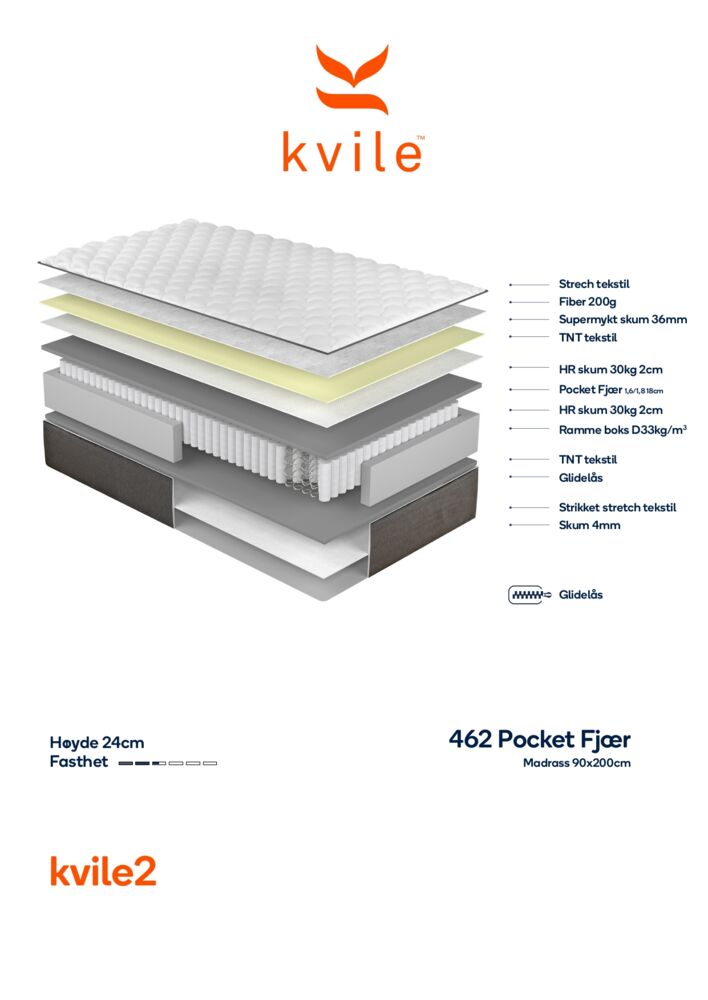 Produkt miniatyrebild Kvile2 madrass med overmadrass 90 x 200 cm